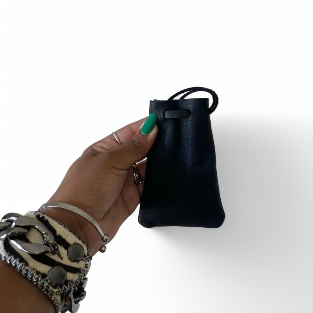 Black Leather Drawstring Pouch